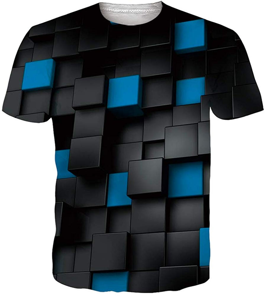 Unisex Cool Novelty 3D Graphic Print T Shirts Summer Short Sleeve Crewneck Tees Casual Tops Blue Gray