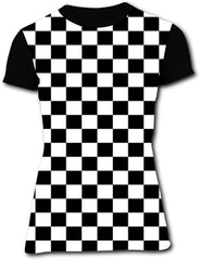 Women's T Shirts Black & White Checkerboard Squares 3D Floral Print Casual Tops for Women Tees Black