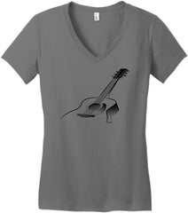 Guitar Gifts 3D Acoustic Guitar Music Clothing Juniors Vneck Grey