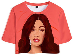 Female Rapper Cardi B 3D Casual Exposed Navel Kawaii T Shirt for Womens Crop Tops B