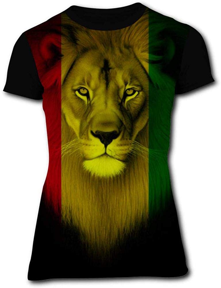 Women's T Shirts Jamaica Flag Rasta Lions Face 3D Floral Print T Shirt Comfy Casual Tops for Women Tees Black
