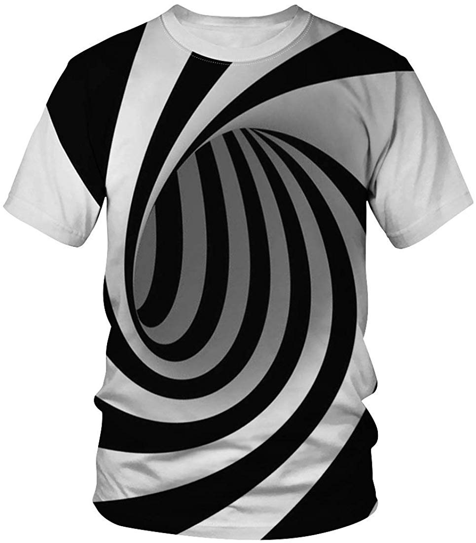 3D Print T Shirt Fashion Graphic Tee Crewneck Short Sleeve T Shirts for Men Women Black White Vortex