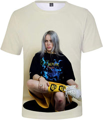 Women 3D Printed T Shirt Casual Tees for Music Fans Beige