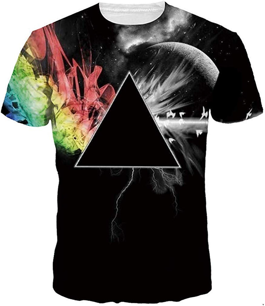 Men's Colorful 3D Animal Galaxy Print T Shirt Short Sleeve Fashion Casual Tees Black Triangle