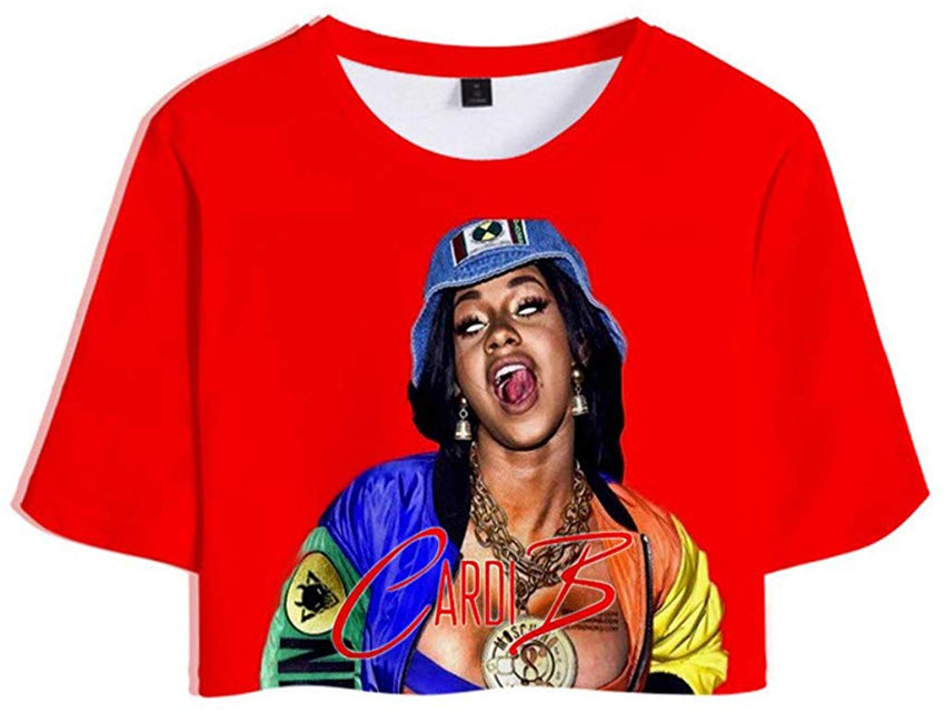 Female Rapper Cardi B 3D Casual Exposed Navel Kawaii T Shirt for Womens Crop Tops I