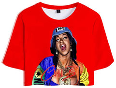 Female Rapper Cardi B 3D Casual Exposed Navel Kawaii T Shirt for Womens Crop Tops I