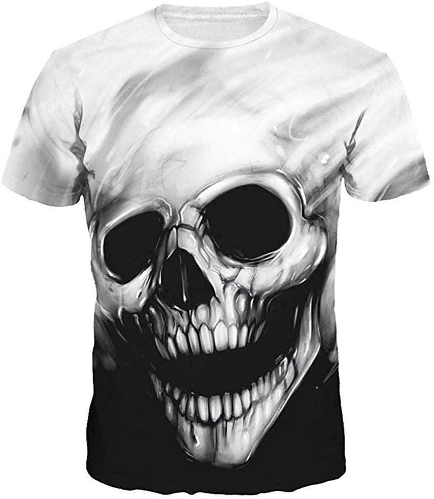 Men's Colorful 3D Animal Galaxy Print T Shirt Short Sleeve Fashion Casual Tees Black and White Skull