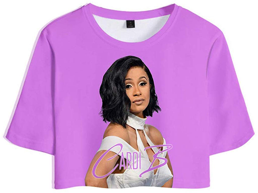 Female Rapper Cardi B 3D Casual Exposed Navel Kawaii T Shirt for Womens Crop Tops H