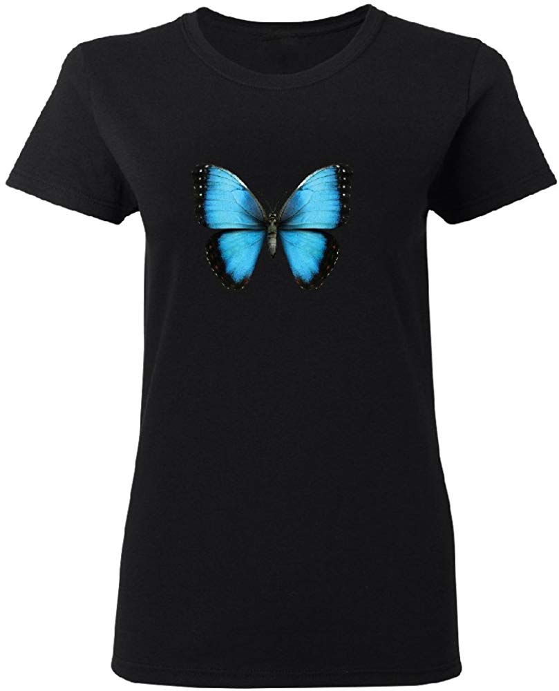 3D Morpho Butterfly Women's T Shirt Tee Black