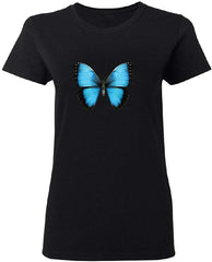 3D Morpho Butterfly Women's T Shirt Tee Black