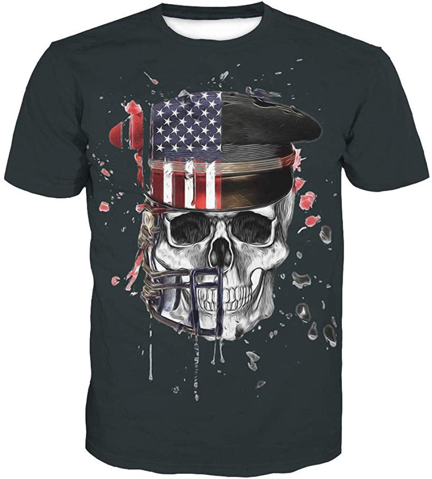 Unisex 3D Novelty Tshirts Men Graphic Funny Tees Printed Crewneck Short Sleeve Summer Top T Shirts Black Skull
