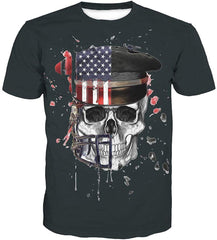 Unisex 3D Novelty Tshirts Men Graphic Funny Tees Printed Crewneck Short Sleeve Summer Top T Shirts Black Skull