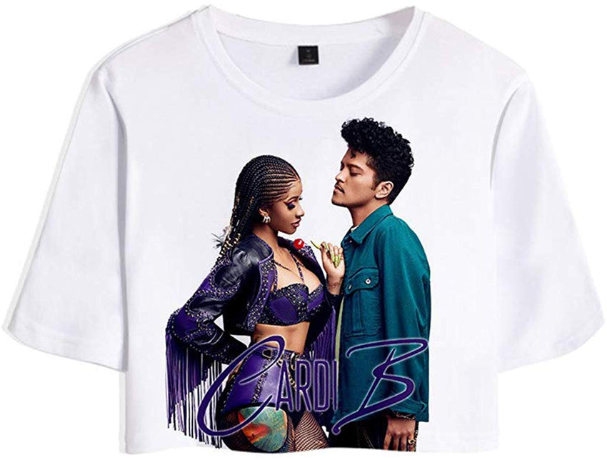 Female Rapper Cardi B 3D Casual Exposed Navel Kawaii T Shirt for Womens Crop Tops F