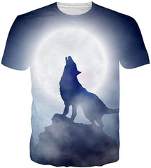 Summer Fashion Women Men Printed Short Sleeve Tee Tops T Shirts Moonlight Wolf