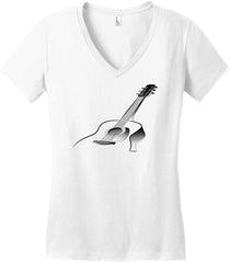 Guitar Gifts 3D Acoustic Guitar Music Clothing Juniors Vneck White