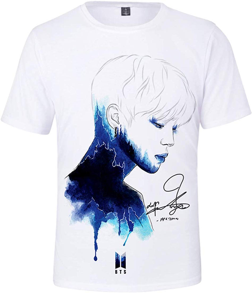 Women's Novelty T Shirts Kpop BTS Tee Tops Bangtan Boys 3D Printed Shirts J Hope RM Jimin V Jung Kook Watercolor