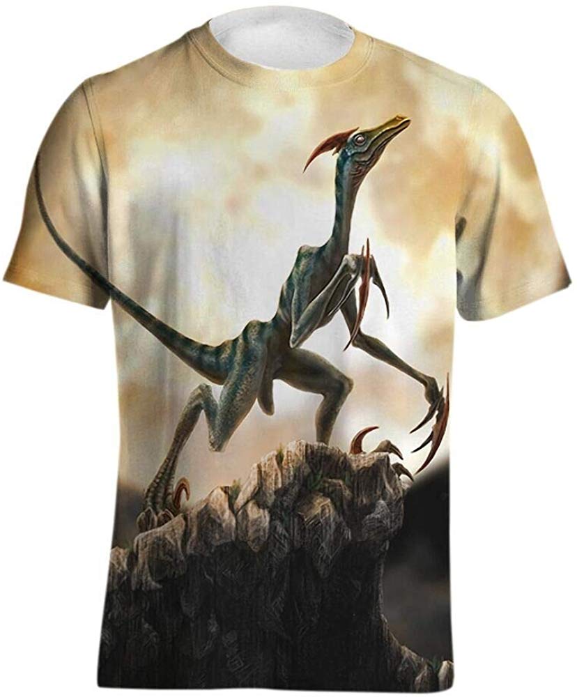 Men's Personality 3D Printed T Shirt,Dinosaur,Piranha,Dog,Elephant,Printing Short Sleeve Fashion Tee Little Dinosaur Color