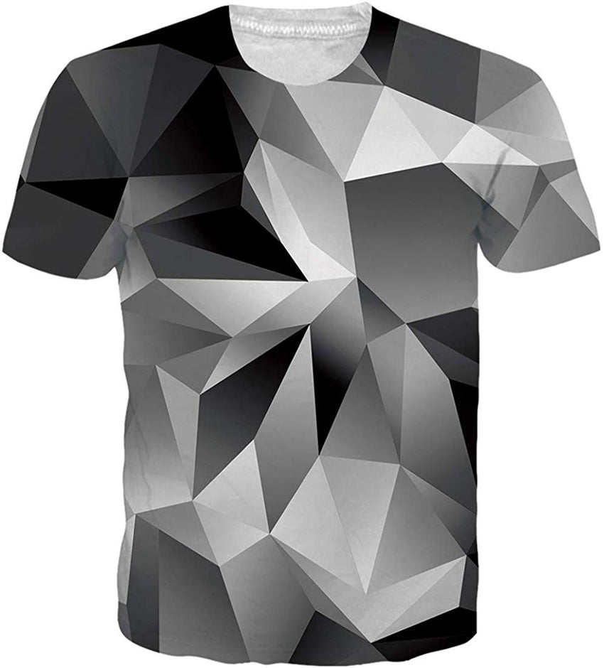 Unisex 3D Printed Summer Casual Short Sleeve T Shirts Top Tees S XXL Black geometric