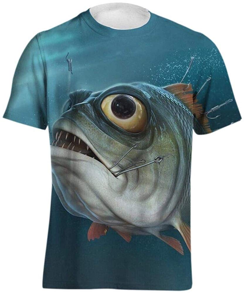 Men's Personality 3D Printed T Shirt,Dinosaur,Piranha,Dog,Elephant,Printing Short Sleeve Fashion Tee Piranha Color
