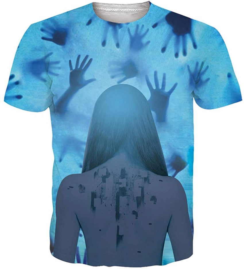 Mens T Shirts 3D Graphics Print Short Sleeve Funny Summer T Shirts Halloween Girl