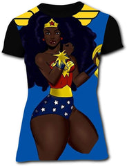Women's Stylish Black Afro American Girl 3D Printing Design Short Sleeve T Shirts Black