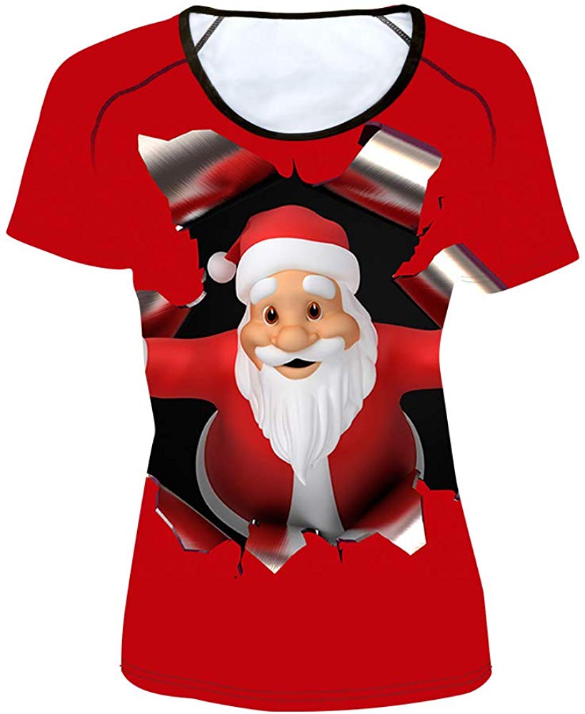 Women' Girl's T Shirt with Animl Cat Dog Print Xmas santa Claus