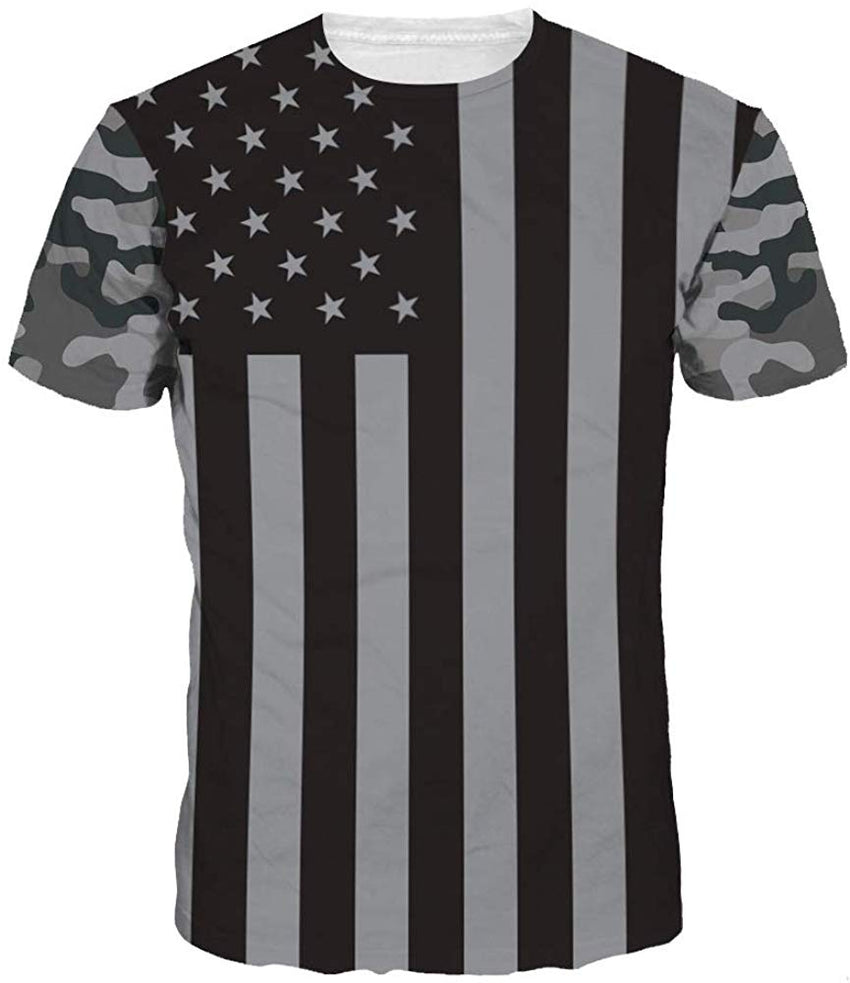 Sanatty Unisex Womens Mens Summer T Shirts Graphic 3D Galaxy T Shirts Tops Couple Tees Grey Flag