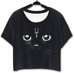 Women's Summer 3D Digital Printed Baggy Bat Casual T Shirt Cat