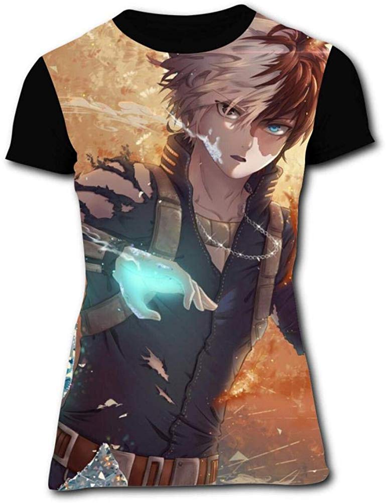 My Ice and Fire Hero Acade mia Women's T Shirt Classic 3D Crew Neck T Shirt Tops Short Sleeves Tees Black