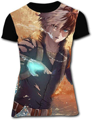 My Ice and Fire Hero Acade mia Women's T Shirt Classic 3D Crew Neck T Shirt Tops Short Sleeves Tees Black