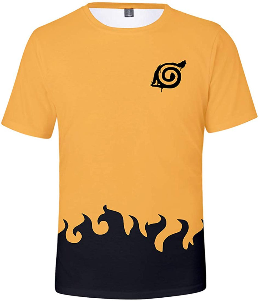 Men's Novelty Tee Tops 3D Printed Cosplay Costumes with The Japanese Anime Naruto T Shirts Yellow Rune