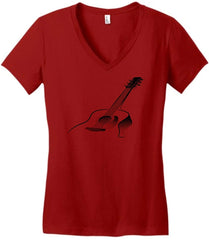 Guitar Gifts 3D Acoustic Guitar Music Clothing Juniors Vneck Classic Red