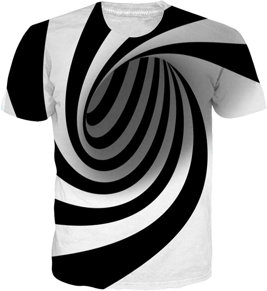 Mens T Shirts 3D Graphic Short Sleeve Tees Funny Printed Summer Tops Black White Striped