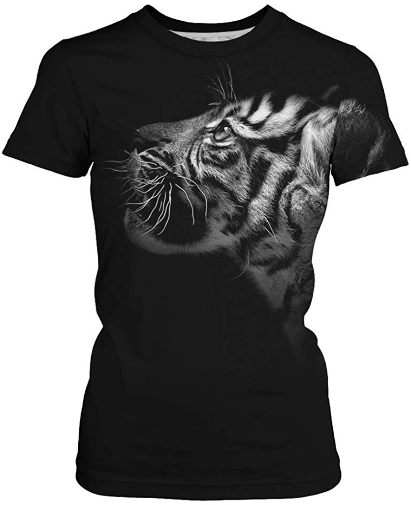 Velynce Unisex Thin Shirts Stylish 3D Digital Printed Lion Skull Casual Personality T Shirts Couple Clothing White Tiger #A1