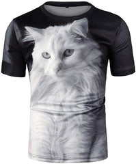 Mens T Shirt Cat 3D Printing Tops Short Sleeve Black 2