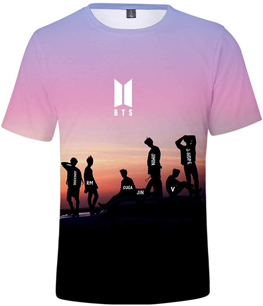 Women's Novelty T Shirts Kpop BTS Tee Tops Bangtan Boys 3D Printed Shirts J Hope RM Jimin V Jung Kook Sunset