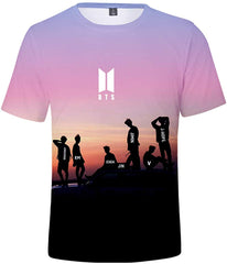 Women's Novelty T Shirts Kpop BTS Tee Tops Bangtan Boys 3D Printed Shirts J Hope RM Jimin V Jung Kook Sunset