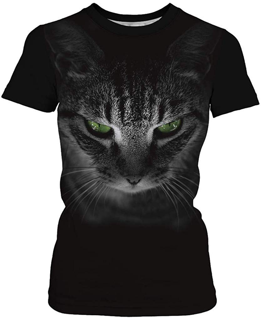 Velynce Unisex Thin Shirts Stylish 3D Digital Printed Lion Skull Casual Personality T Shirts Couple Clothing Cat #C1