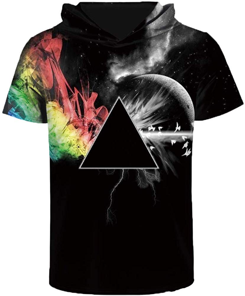 Unisex 3D Printed Pullover T shirt Short Sleeve Casual T Shirt Galaxy Space Creative Graphic Hooded Shirts Triangle
