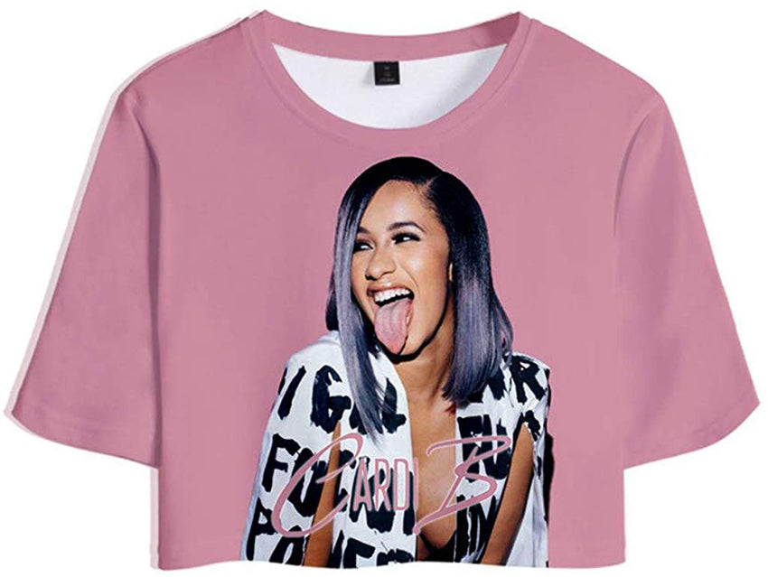 Female Rapper Cardi B 3D Casual Exposed Navel Kawaii T Shirt for Womens Crop Tops G