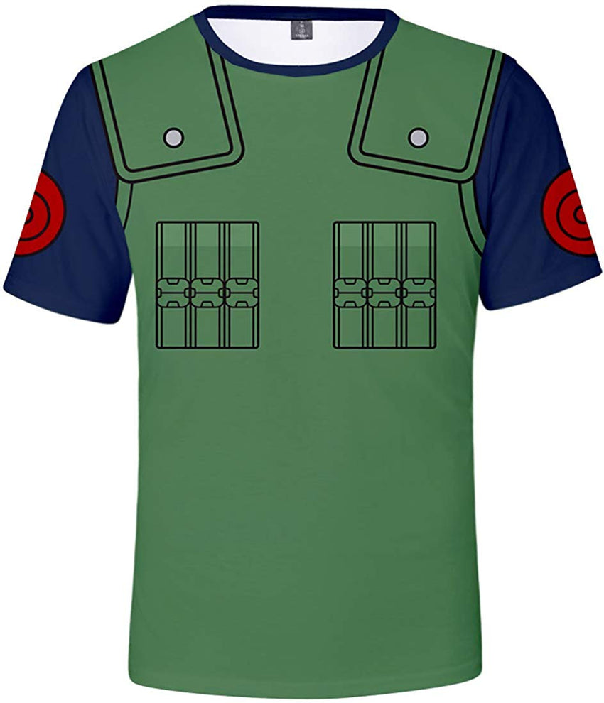 Men's Novelty Tee Tops 3D Printed Cosplay Costumes with The Japanese Anime Naruto T Shirts Green Kakashi