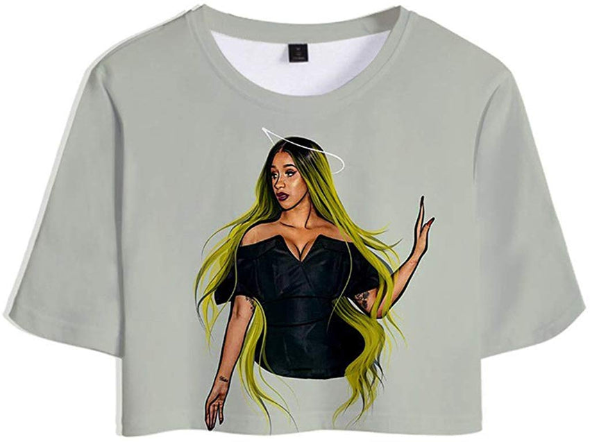 Female Rapper Cardi B 3D Casual Exposed Navel Kawaii T Shirt for Womens Crop Tops A