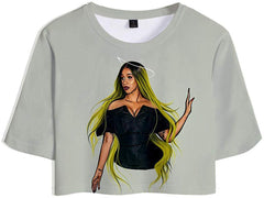 Female Rapper Cardi B 3D Casual Exposed Navel Kawaii T Shirt for Womens Crop Tops A