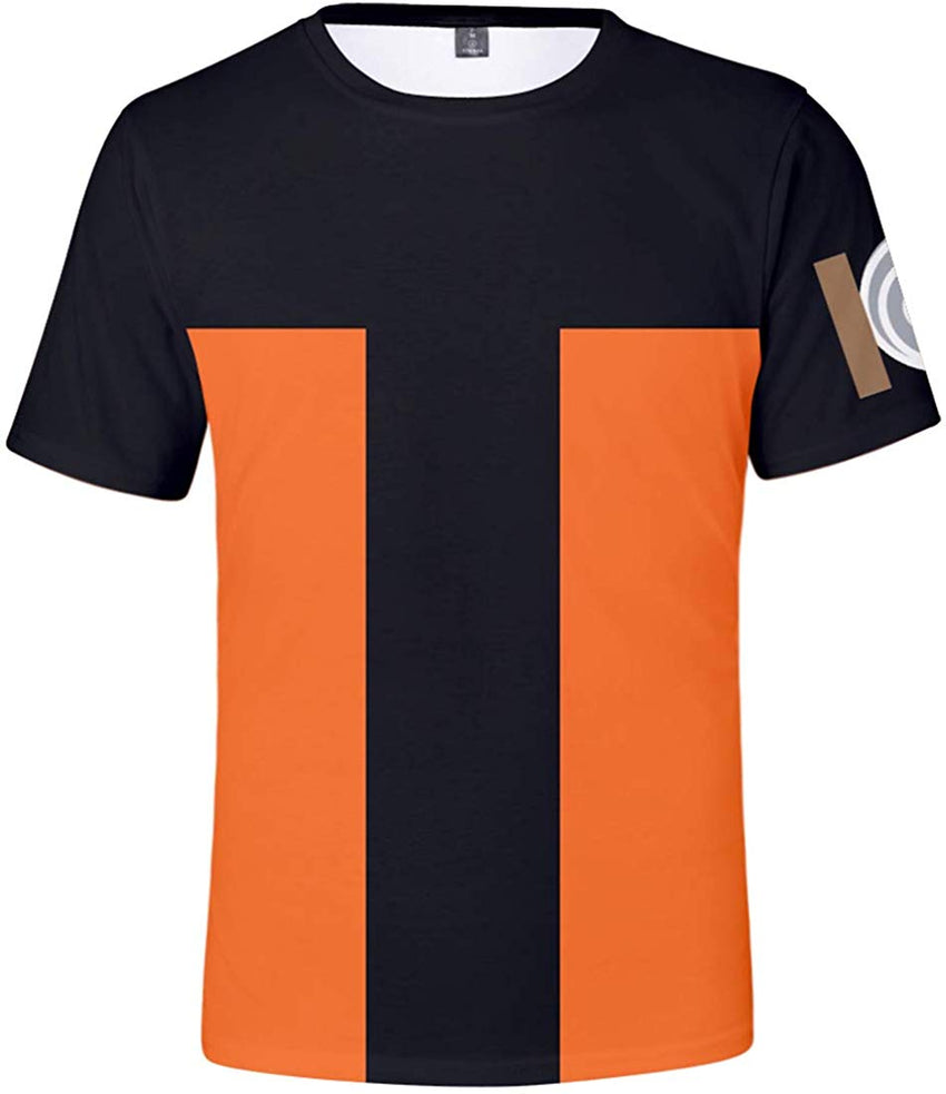 Men's Novelty Tee Tops 3D Printed Cosplay Costumes with The Japanese Anime Naruto T Shirts Black&orange