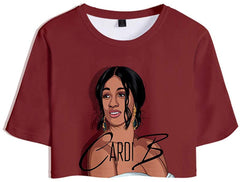 Female Rapper Cardi B 3D Casual Exposed Navel Kawaii T Shirt for Womens Crop Tops D