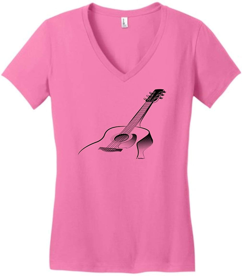 Guitar Gifts 3D Acoustic Guitar Music Clothing Juniors Vneck True Pink