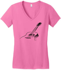 Guitar Gifts 3D Acoustic Guitar Music Clothing Juniors Vneck True Pink