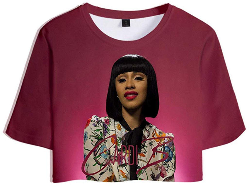 Female Rapper Cardi B 3D Casual Exposed Navel Kawaii T Shirt for Womens Crop Tops E
