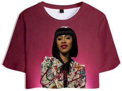 Female Rapper Cardi B 3D Casual Exposed Navel Kawaii T Shirt for Womens Crop Tops E