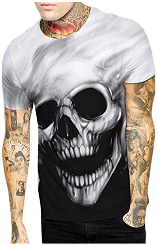 Mens T Shirt Skull 3D Printing Tops Tees Shirt Short Sleeve Black